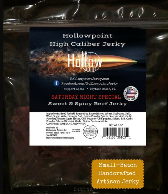 Saturday Night Special Sweet and Spicy Hollowpoint Beef Jerky 3 oz